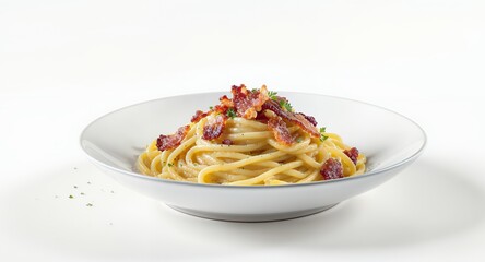 Delicious Pasta Dish with Crispy Bacon Topping, Studio Shot