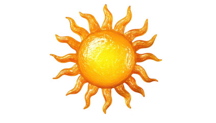 A vibrant. stylized sun icon with wavy rays. set against a plain white background. ideal for use in design projects. summer-themed materials. or as a cheerful symbol in various contexts
