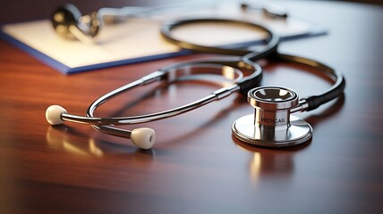 Medical Stethoscope and Clipboard on a Wooden Desk Perfect for Healthcare and Medical Professionals with an Emphasis on Accurate Diagnosis and Patient Care in a Clinic or Hospital Setting