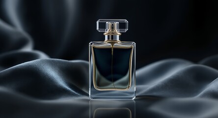 Elegant Perfume Bottle on Dark Silk Fabric, Luxury Fragrance Product Photography