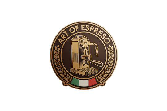 Elegant espresso machine emblem vintage style coffee badge with Italian flag suitable for cafe branding and product design