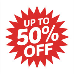 Discount Label Vector Up to 50% Off Sale Badge, Special Offer Sticker Design