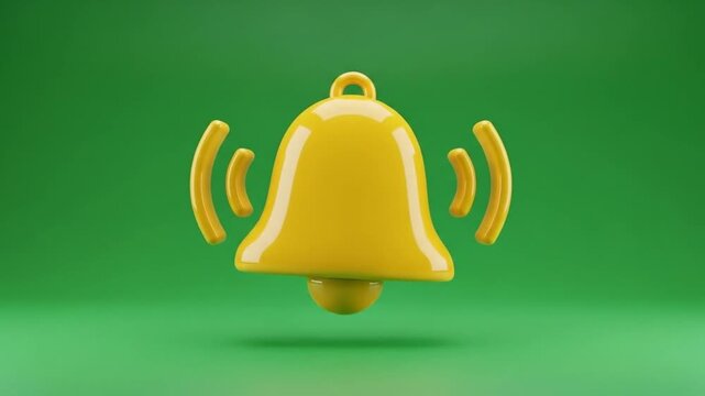 Vibrant Yellow Notification Bell Animation on Green Background for Alerts and Reminders