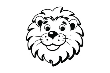 Cute Lion Face Cartoon Style on White Background © Sonda