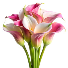 Pink and white calla lilies isolated on transparent background
