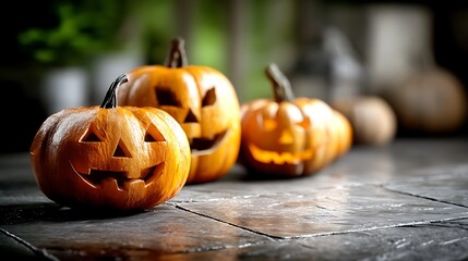 Halloween festival pumpkins glowing in a spooky atmosphere indoor setting hyperrealistic art celebratory vibe
