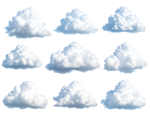 Nine fluffy white cumulus clouds arranged in a grid pattern