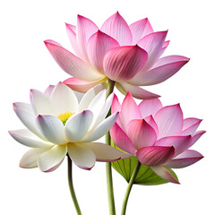 Pink and white lotus flowers isolated on transparent background