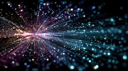 Fototapeta premium Abstract Digital Background with Blue Purple Glowing Binary Code Light Vortex Tunnel or Wormhole