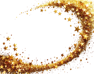 Golden stars swirl around a black center, creating a festive, celebratory frame