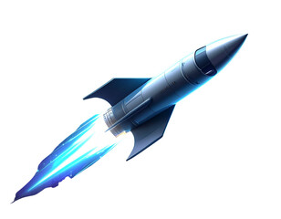Futuristic Rocket in Flight with Neon Energy Stream, Side View, Transparent PNG