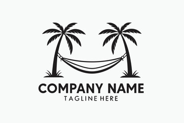 Obraz premium Hammock between Two Palm Trees Art on White Background