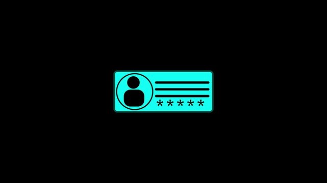 Id card icon animated on a cyan background.
