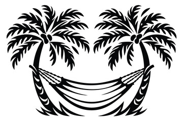 Hammock Hanging Between Palm Trees Simple On White Background