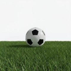 Obraz premium Soccer Ball on Grass, Sport, Game, Competition, Field, White Background, Recreation, Activity, Team, Athletic, Exercise, Fitness, Healthy, Lifestyle, Ball, Green Grass, Sports Equipment, Soccer M
