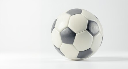 Fototapeta premium Soccer Ball, Classic Design, White and Gray, Sports Equipment, Studio Shot, Close-up, Game, Competition, Team Sport, Football, Sphere, Leather Texture, Round Shape, Isolated Background, Clean Bac