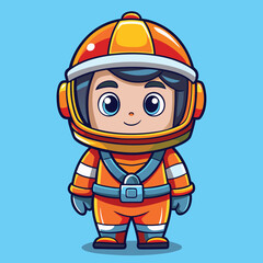 Fototapeta premium Charming chibi astronaut character in an orange space suit and helmet, smiling brightly. Perfect for cartoon art, sci-fi themes, or space adventure illustrations.