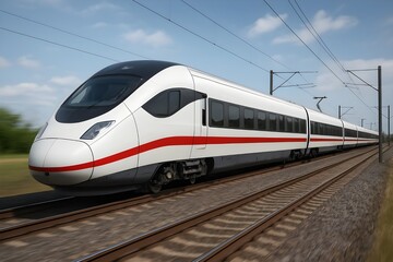 An elegant, high-speed train in motion, symbolizing modern transportation and a journey towards the future.