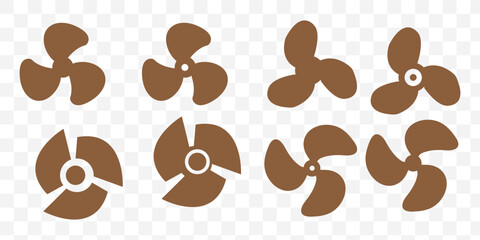 Fan propeller icon, vector set. Silhouette of Computer cooling device. Electrical temperature equipment. Cooling fan elements. Vector illustration. © Daishin