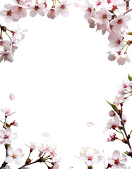 Fototapeta premium Pink cherry blossoms frame, black background
