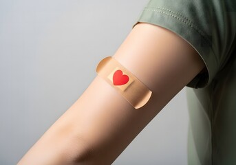 Arm with heart bandage post vaccination