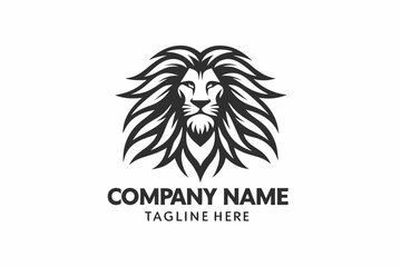 Lion Head Logo, with Powerful Mane on White Background
