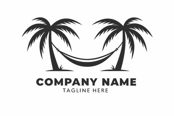 Obraz premium Monochromatic featuring palm trees and a hammock on white backdrop