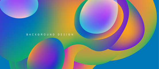 Abstract fluid shapes blend vibrant colors. Gradient transitions create dynamic visual effect. Modern design suitable backgrounds, presentations.