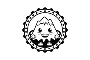 Mountain Cartoon Character in Decorative Circle on White Background