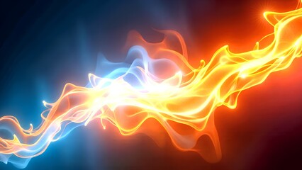 Obraz premium A vibrant blend of blue and orange waves creating a dynamic, flowing visual representation of energy and movement.