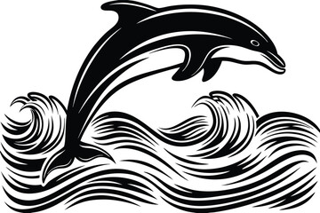 of Dolphin Leaping Over the Ocean Waves on White Background