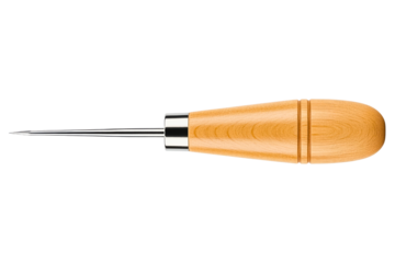Classic scratch awl tool with a wooden handle for crafts isolated on a transparent background