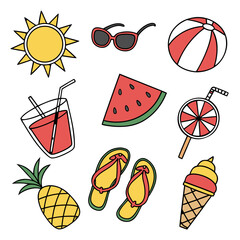 Summer icons set for summer vacation