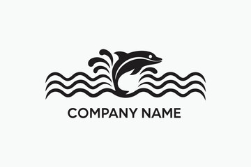 Simple Dolphin Leaping Over Waves Emblem on White Background Design