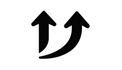 Two upward-pointing arrows, slightly curved, forming a 'V' shape, on a solid black background