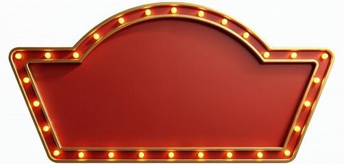 Retro sign frame with illuminated marquee bulbs. Red digital display panel with gold trim. Vintage cinema, casino, nightclub, circus border. Versatile for advertisement, promotion, party, event
