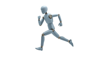 Gray mannequin running isolated on transparent background, representing human motion