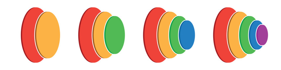 Colorful layered circular cone infographic for business growth, marketing funnels, and sales strategy. 2, 3, 4, and 5 parts

