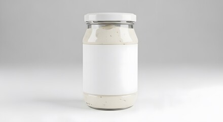 Jar of Creamy Sauce Mockup with Blank Label on White Background