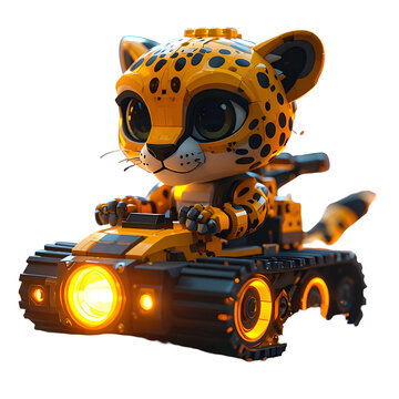 Cute leopard cub driving futuristic tank