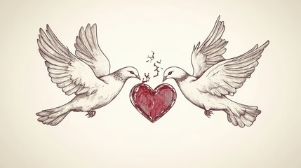 Fototapeta premium carrying a piece of a broken heart, symbolizing love's separation, simple line art, soft-focus background 