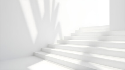 Futuristic 3D illustration of a stairway to heaven leading to an empty room, a concept design of a business corridor