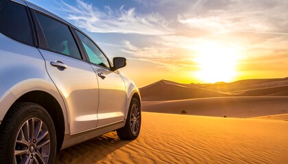 Obraz premium Silver SUV in desert sunset