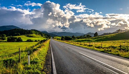 Naklejka premium Scenic rural road through a lush valley