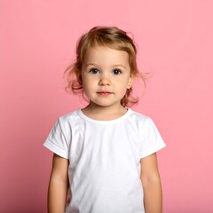 Naklejka premium Child portrait, pink background