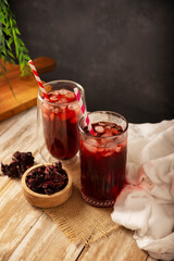 Hibiscus cooler. In Mexico, known as Agua de Jamaica, an infusion made from the hibiscus flower (Hibiscus sabdariffa), which is said to have multiple health benefits. It can be enjoyed hot or cold.