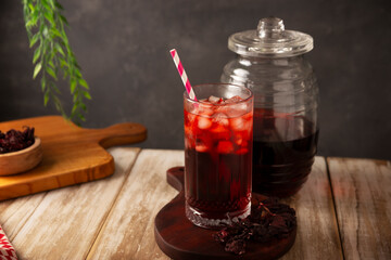Hibiscus cooler. In Mexico, known as Agua de Jamaica, an infusion made from the hibiscus flower (Hibiscus sabdariffa), which is said to have multiple health benefits. It can be enjoyed hot or cold.