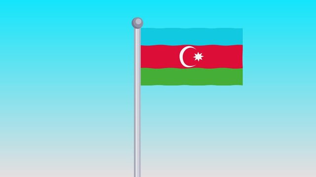 Azerbaijan Flag Waving in the Wind On Blue Sky Background