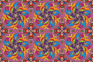 Traditional Thai art seamless floral pattern in damask colorful bohemian style motif suitable for wallpaper, textile, tile, cloth, blanket and fabric design isolated illustration vector EPS file.