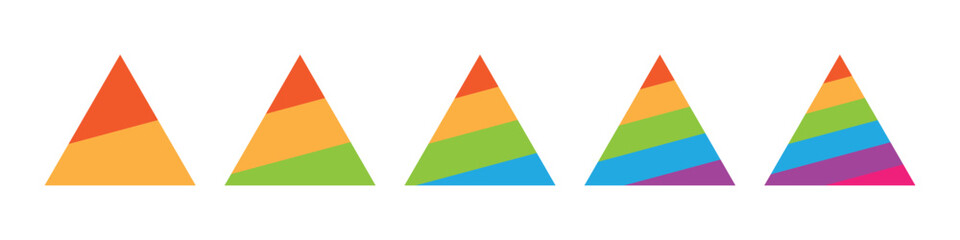 Colorful pyramid infographic for business growth, marketing strategy, and data visualization. 2, 3, 4, 5, and 6 parts